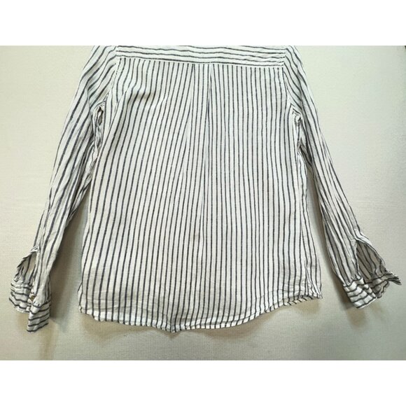 Tahari Womens Stripe Linen Button-Up Shirt Size M Blue White Casual Workwear - Picture 13 of 13